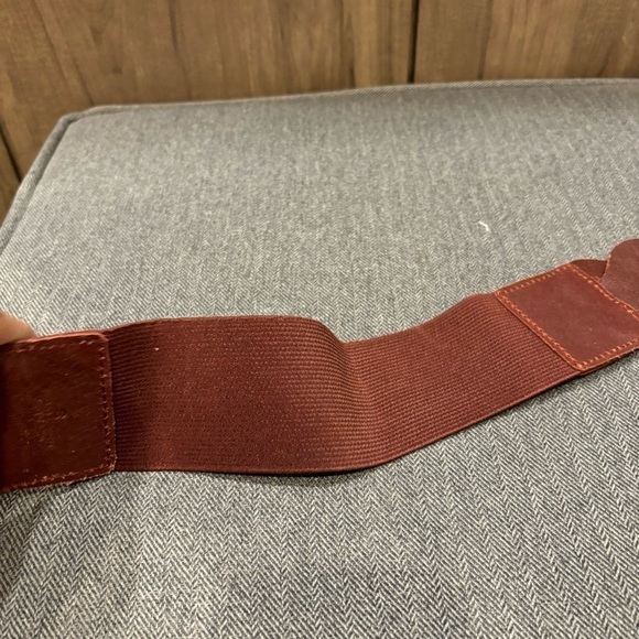 Leather Belt Wide Braided Maroon/Red Elastic Backside small - Picture 5 of 6